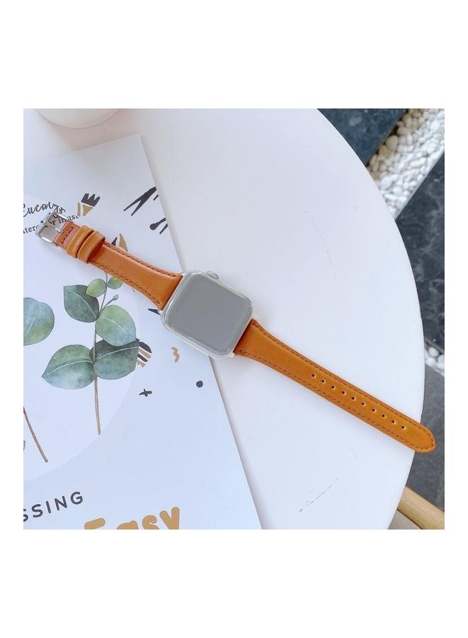 NIBEMINENT Double-sided Leather Replacement Strap Watchband For Apple Watch Series 1/2/3/4/5/6/7/SE 38-40-41mm Yellow/Brown - Image 1