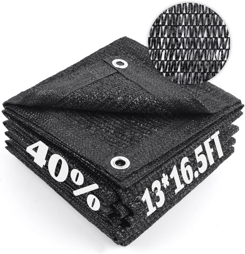 Cool Area منطقة باردة 40% قماش شبكي للتظليل الشمسي مع حلقات معدنية لتغطية النباتات 13x16.5 قدم مظلة فناء حديقة برجول دفيئة مرآب سيارة حظيرة أسود - Image 1