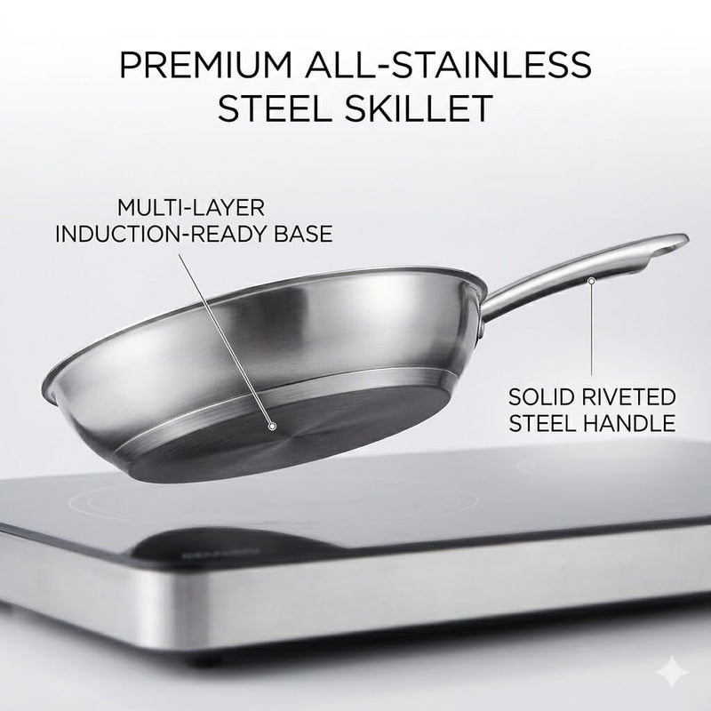Zahran Classic 22cm Stainless Steel Frying Pan Polished Silver Finish Durable Heat Resistant Handle Premium Skillet for Everyday Frying and Sautéing - Image 2