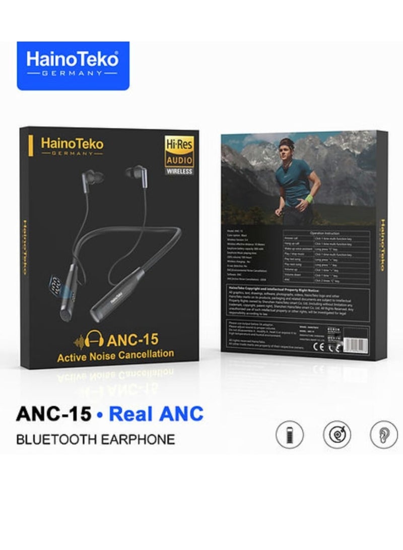 Haino Teko Bluetooth Neck Band Headphone 100 Hours Music With High Bass Sound Quality Super Clear Mic and Real Active Noise Cancellation - Image 1