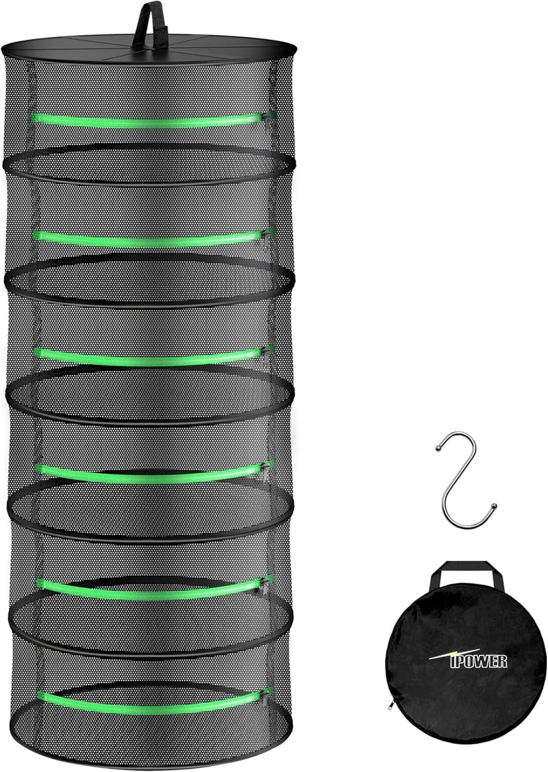 iPower 2ft 6Layer Foldable Herb Mesh Dry Rack Hanging Drying Net with Zippers Heavy Duty Ring for Hydroponic Plant Free Storage Bag and Hook Included New - Image 1