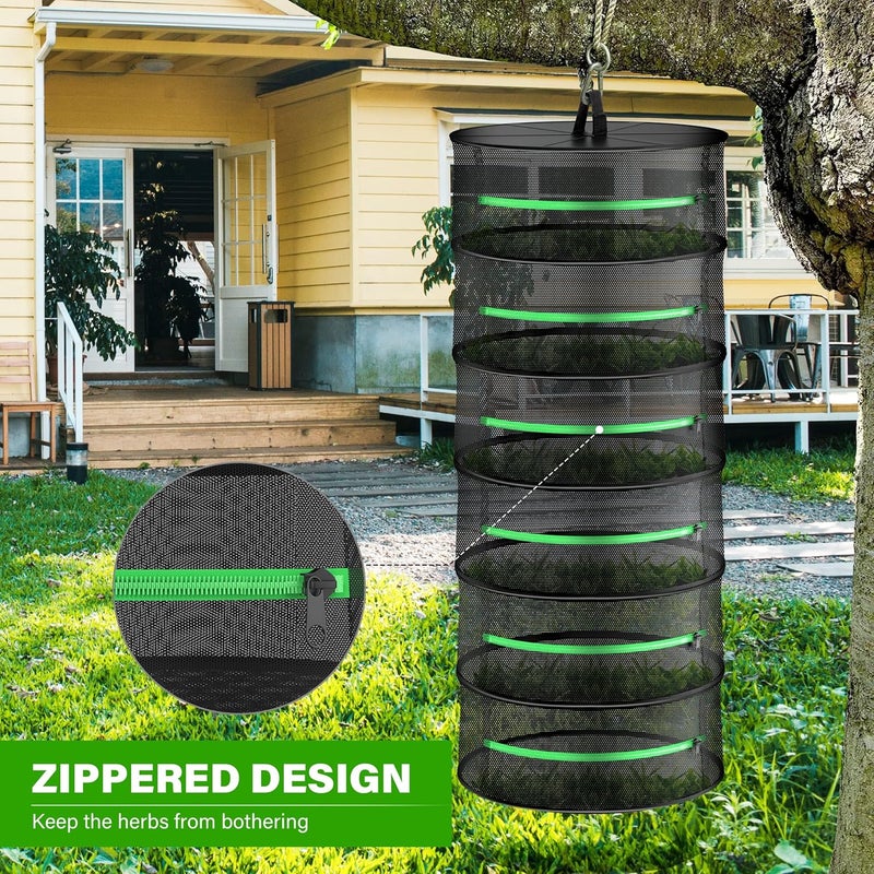 iPower 2ft 6Layer Foldable Herb Mesh Dry Rack Hanging Drying Net with Zippers Heavy Duty Ring for Hydroponic Plant Free Storage Bag and Hook Included New - Image 2