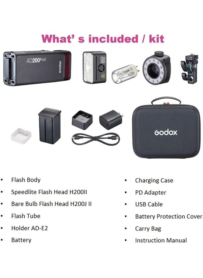 Godox - Godox AD200 Pro II Flash Strobe, HSS Pocket Flash Monolight 200Ws 5800±200K Bi-Color TTL 1/8000s with Wireless Flash and 0.01-1.8s Recycling - Image 1
