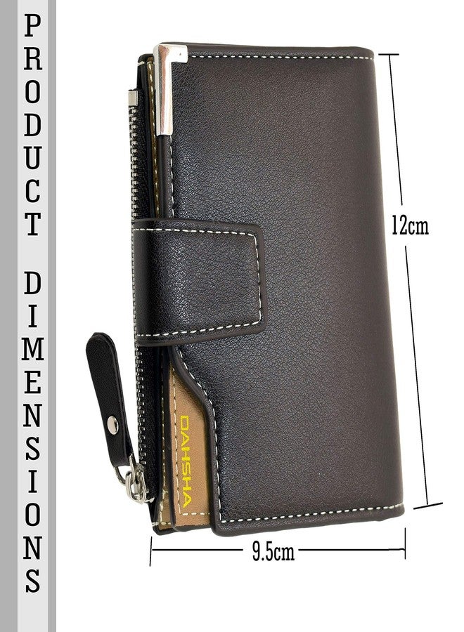 DAHSHA 13 Pocket Large Pu Leather Credit Debit Zipper Card Holder Wallet Coin Purse for Men & Women - (12 x 9.5 X 2 cm, Dark Brown) - Image 2
