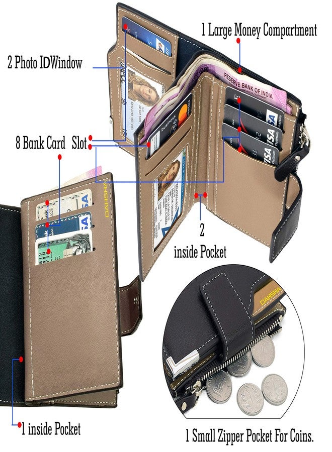 DAHSHA 13 Pocket Large Pu Leather Credit Debit Zipper Card Holder Wallet Coin Purse for Men & Women - (12 x 9.5 X 2 cm, Dark Brown) - Image 3