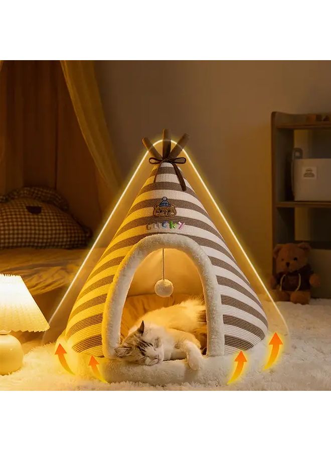 Brown XL All Season Warm Cat Bed Enclosed Tent Design Thickened Winter Fall Bed For Cats And Small Dogs - Image 5