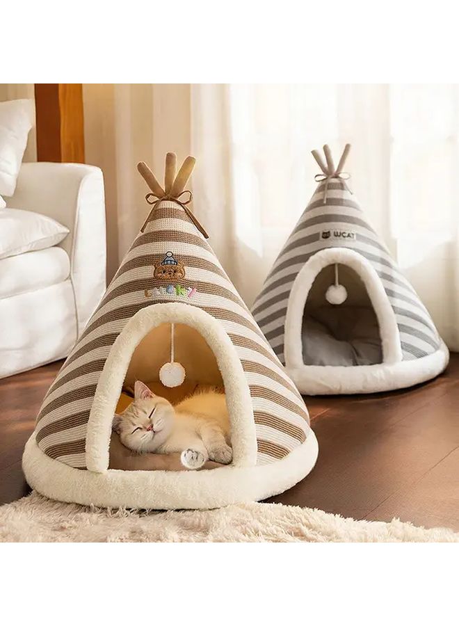 Brown XL All Season Warm Cat Bed Enclosed Tent Design Thickened Winter Fall Bed For Cats And Small Dogs - Image 2