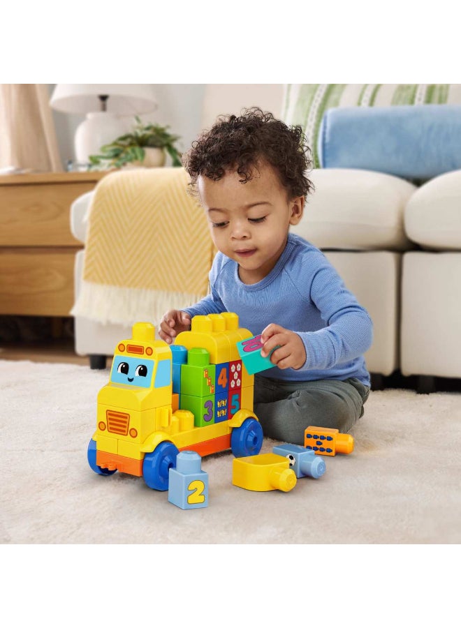 MEGA First Builders Toddler Block Toys Set, Build & Count Bus 45 Pieces, Learn Numbers and Counting, Yellow, Ages 1+ Years​ - Image 2