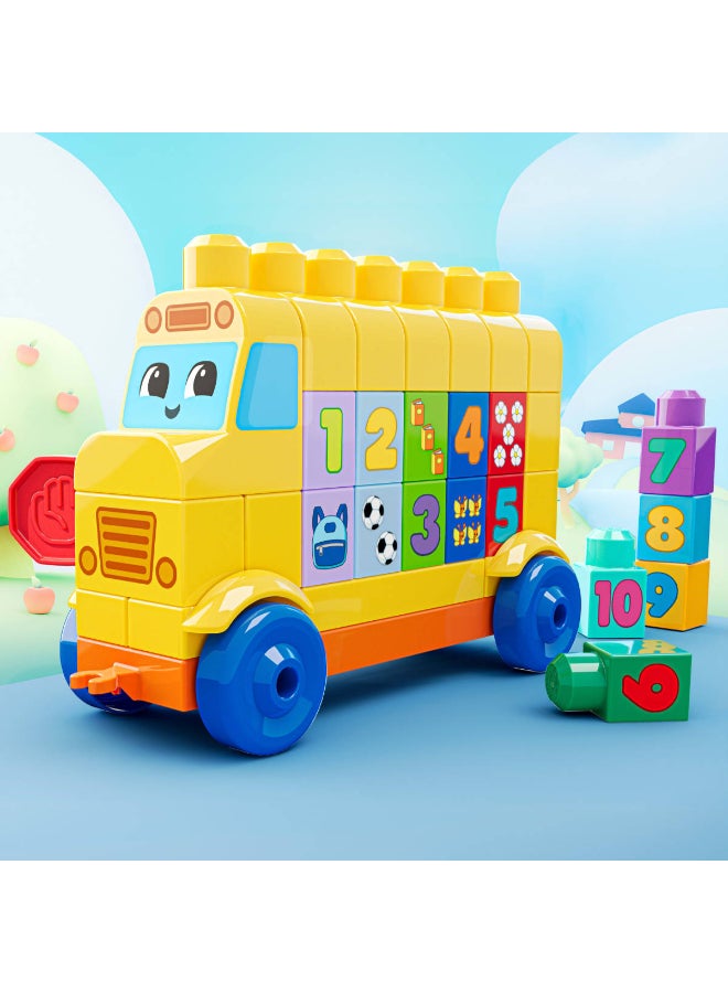 MEGA First Builders Toddler Block Toys Set, Build & Count Bus 45 Pieces, Learn Numbers and Counting, Yellow, Ages 1+ Years​ - Image 5