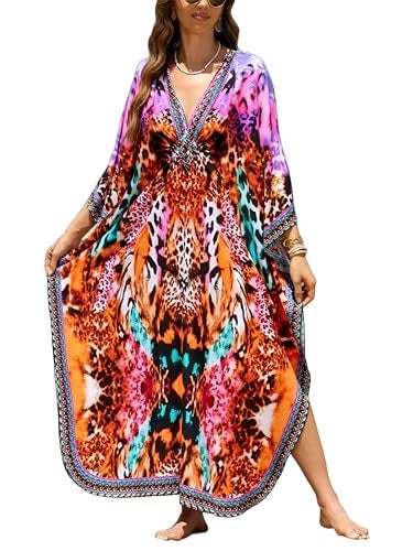 IMAGEKOPE Kaftan Dresses for Women Plus Size V-Neck Moo Moos Batwing Kaftan Beach Dress Bathing Suit Cover-Up Loungewear - Image 1