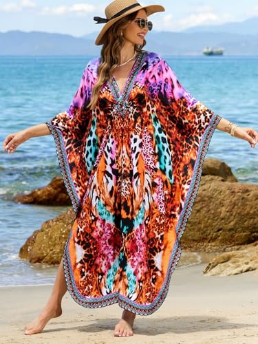IMAGEKOPE Kaftan Dresses for Women Plus Size V-Neck Moo Moos Batwing Kaftan Beach Dress Bathing Suit Cover-Up Loungewear - Image 4