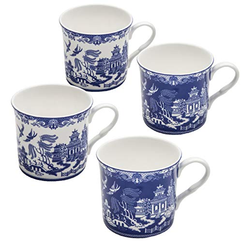 Grace Teaware Blue Willow Bone China Coffee Tea Mugs 10Ounce 2 Assorted Patterns Set of 4 S17301ICBLU6