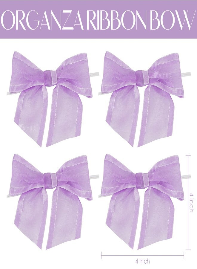 AIMUDI Purple Bows for Crafts 4" Lavender Bows with Twist Ties Premade Lilac Bows Pre Tied Organza Bows for Treat Bags, Easter's Day, Cake Pop,Gift Wrapping,Baby Shower,Wedding Favor -12 Counts - Image 2