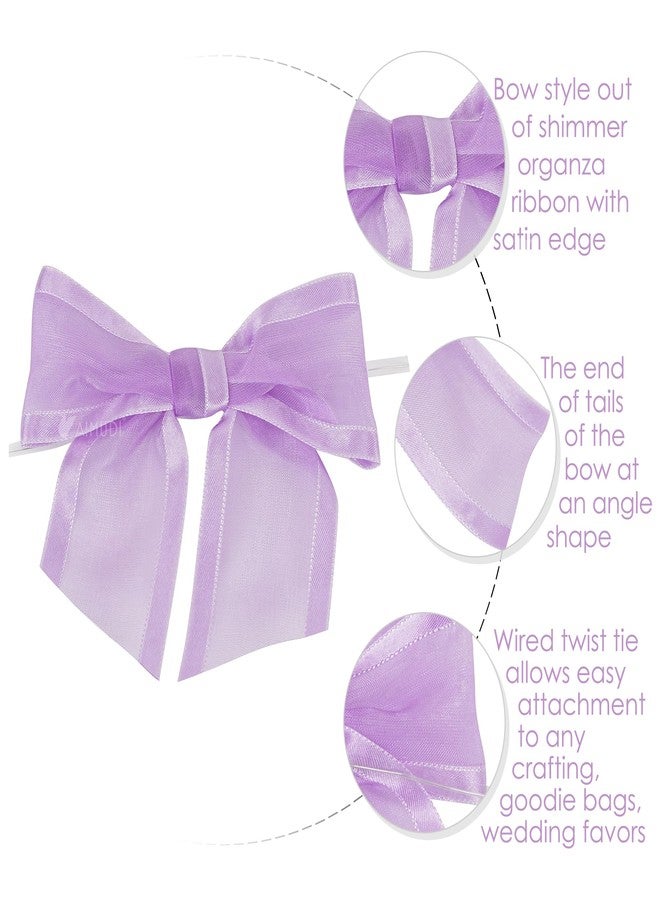 AIMUDI Purple Bows for Crafts 4" Lavender Bows with Twist Ties Premade Lilac Bows Pre Tied Organza Bows for Treat Bags, Easter's Day, Cake Pop,Gift Wrapping,Baby Shower,Wedding Favor -12 Counts - Image 3