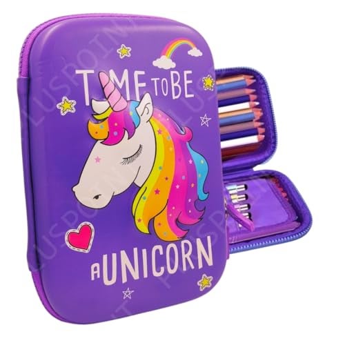 PLUSPOINT EVA 3D Unicorn Pencil Case Large Capacity Premium Stylish Case Embossed Compass With More Space, School Supply Organizer For Students, Stationery Box, Cosmetic Zip Pouch Bag, Blue - Image 1