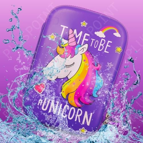 PLUSPOINT EVA 3D Unicorn Pencil Case Large Capacity Premium Stylish Case Embossed Compass With More Space, School Supply Organizer For Students, Stationery Box, Cosmetic Zip Pouch Bag, Blue - Image 2
