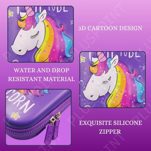 PLUSPOINT EVA 3D Unicorn Pencil Case Large Capacity Premium Stylish Case Embossed Compass With More Space, School Supply Organizer For Students, Stationery Box, Cosmetic Zip Pouch Bag, Blue - Image 3