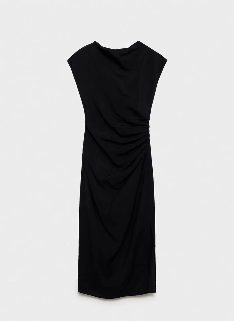MANGO Draped Black Dress
