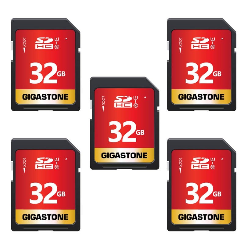 Gigastone GIGASTONE 32GB 5-Pack SD Card UHS-I U1 Class 10 SDHC Memory Card High-Speed Full HD Video Canon Nikon Sony Pentax Kodak Olympus Panasonic Digital Camera, with 5 Mini Cases - Image 1