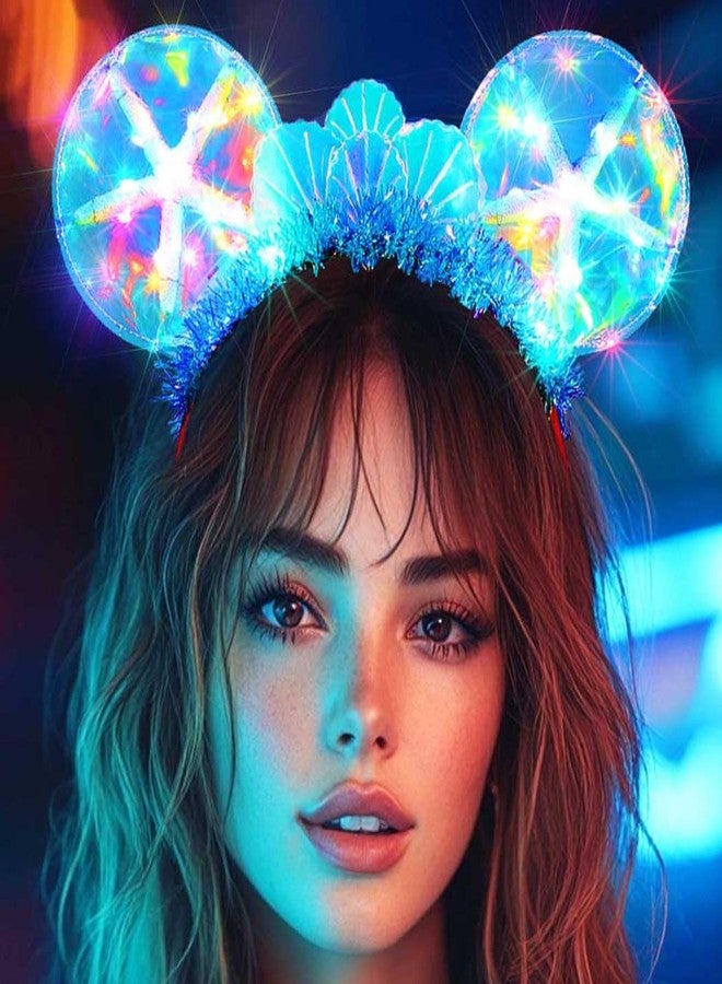 ايفينت طوق رأس حورية البحر المضيء من إيرنت، طوق رأس بأذني فأر، طوق شعر على شكل نجم البحر، طوق شعر مضيء على شكل صدفة، إكسسوارات شعر للهالوين للنساء - Image 2