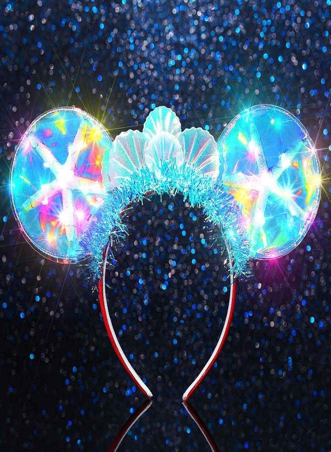 ايفينت طوق رأس حورية البحر المضيء من إيرنت، طوق رأس بأذني فأر، طوق شعر على شكل نجم البحر، طوق شعر مضيء على شكل صدفة، إكسسوارات شعر للهالوين للنساء - Image 1