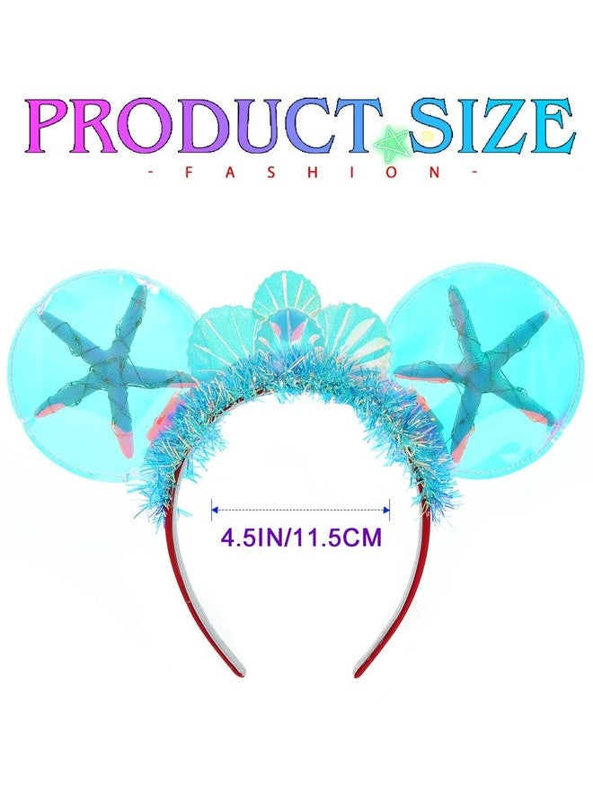 ايفينت طوق رأس حورية البحر المضيء من إيرنت، طوق رأس بأذني فأر، طوق شعر على شكل نجم البحر، طوق شعر مضيء على شكل صدفة، إكسسوارات شعر للهالوين للنساء - Image 3