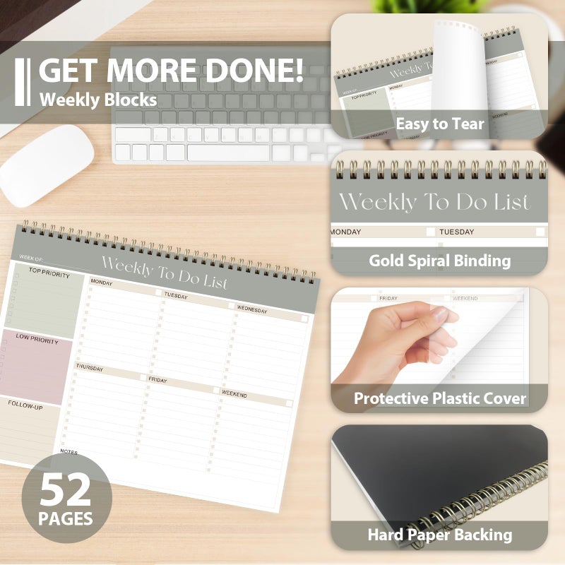 VALOME Weekly To Do List Notepad, Undated Planner with 52 Sheets (8.5''x11''), Desk Weekly Planner for Women & Man, Home School & Work - Image 4