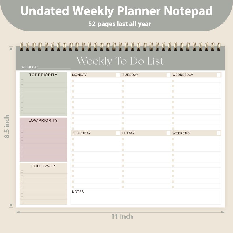 VALOME Weekly To Do List Notepad, Undated Planner with 52 Sheets (8.5''x11''), Desk Weekly Planner for Women & Man, Home School & Work - Image 3