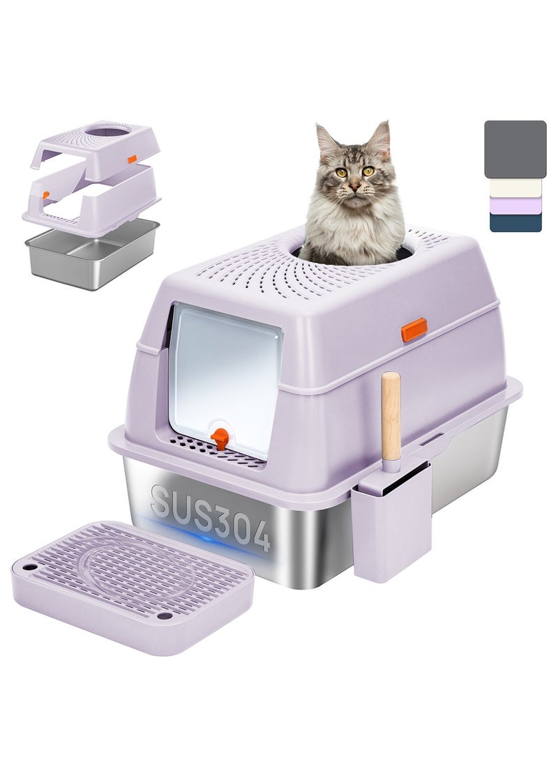 Kidle - Cat Litter Box with Lid Extra Large Litter Box for Big Cats Metal Litter Pan Tray with High Wall Sides Enclosure, Non-Sticky, Anti-Leakage, Easy Cleaning - Image 1