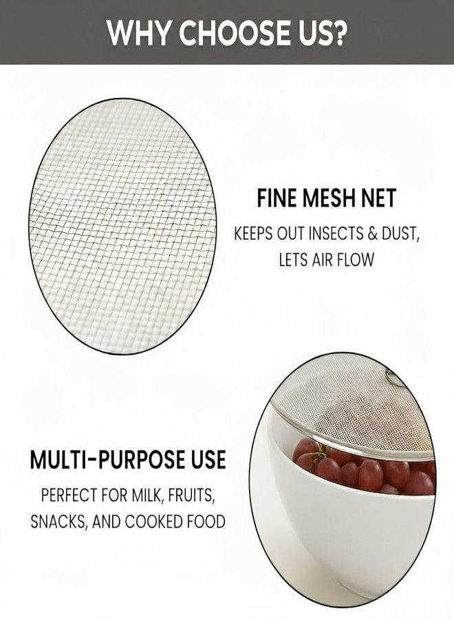 Brunchy Stainless Steel Vessel Net Cover Lid For Fruits Milk Food For Kitchen And Dining Table, Pack Of 4 (6,7, 8, 9 Inch), Multipurpose Strainer - Silver - Image 4