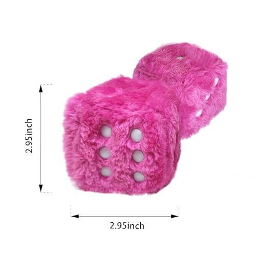 ORNALES Fuzzy Plush Dice for Car Mirror, Pair of 3” Pink Dice with White Dots Soft Retro Plush Car Interior Accessories for Car Rearview Mirror Hanging Decoration(Rose red) - Image 3