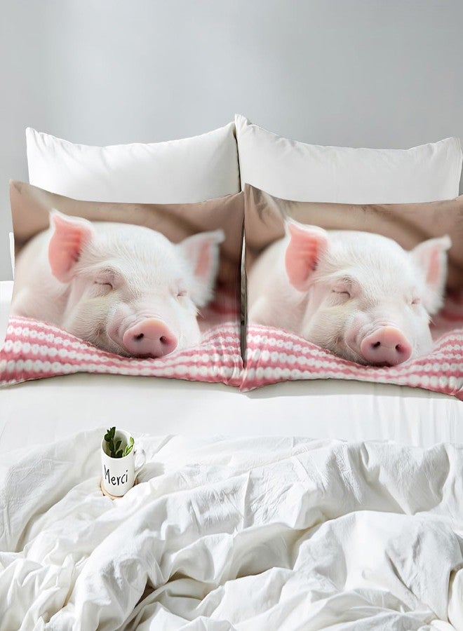 Castle Fairy Cute Pig Bedding Set Queen,Sleeping Pig Comforter Cover for Boys Girls,Kids Pink Stripes Duvet Cover Set Kawaii Animals Bedding Fashion Teens Bedroom Decor 3 Pcs Bed Collection(No Comforter) - Image 5