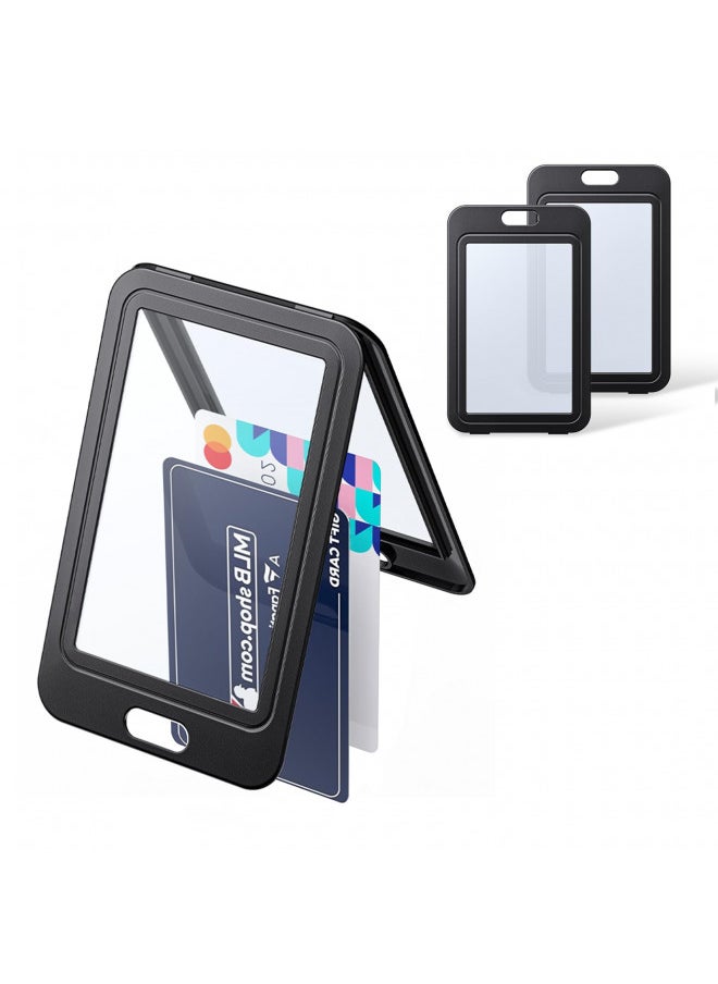 Uniclife Uniclife 3 Pack ID Badge Holder with Double-Sided Windows Vertical Hard Plastic Case Black Card Protector Pouch for Office School ID Credit Cards Proximity Key Cards Drivers Licenses and Passes  - Image 1