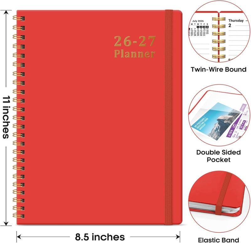 Taja Planner 2026-2027, Weekly and Monthly Calendar Academic Planner for Women, July 2026 - June 2027, Spiral Bound School Planning Tool, Perfect for Teacher, Student, Women & Men, A4 (8.5" x 11"), Tomato - Image 4