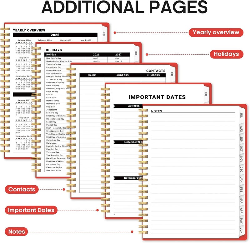 Taja Planner 2026-2027, Weekly and Monthly Calendar Academic Planner for Women, July 2026 - June 2027, Spiral Bound School Planning Tool, Perfect for Teacher, Student, Women & Men, A4 (8.5" x 11"), Tomato - Image 5