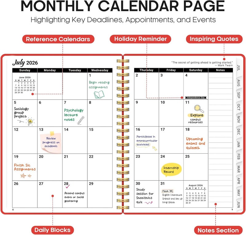 Taja Planner 2026-2027, Weekly and Monthly Calendar Academic Planner for Women, July 2026 - June 2027, Spiral Bound School Planning Tool, Perfect for Teacher, Student, Women & Men, A4 (8.5" x 11"), Tomato - Image 2