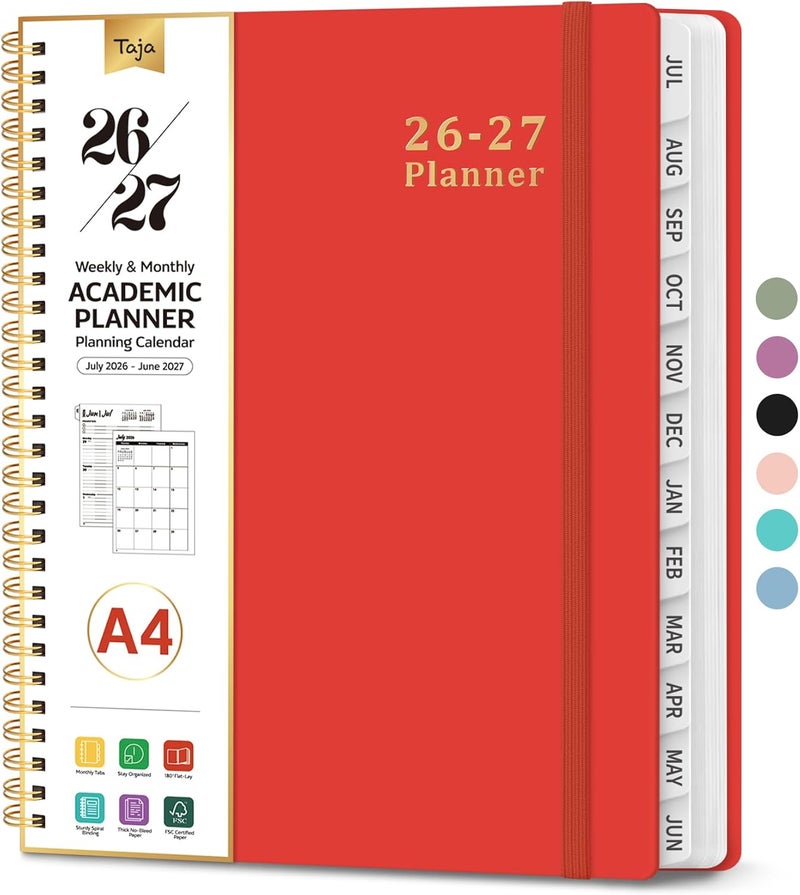 Taja Planner 2026-2027, Weekly and Monthly Calendar Academic Planner for Women, July 2026 - June 2027, Spiral Bound School Planning Tool, Perfect for Teacher, Student, Women & Men, A4 (8.5" x 11"), Tomato - Image 1