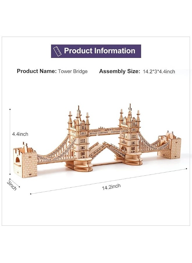 Robotime ROBOTIME 3D Puzzle Wooden Craft Kits with LED Light DIY Tower Bridge Construction Model Kit to Build for Teens Brain Teaser Puzzle Home Decor Birthday Gifts  - Image 4