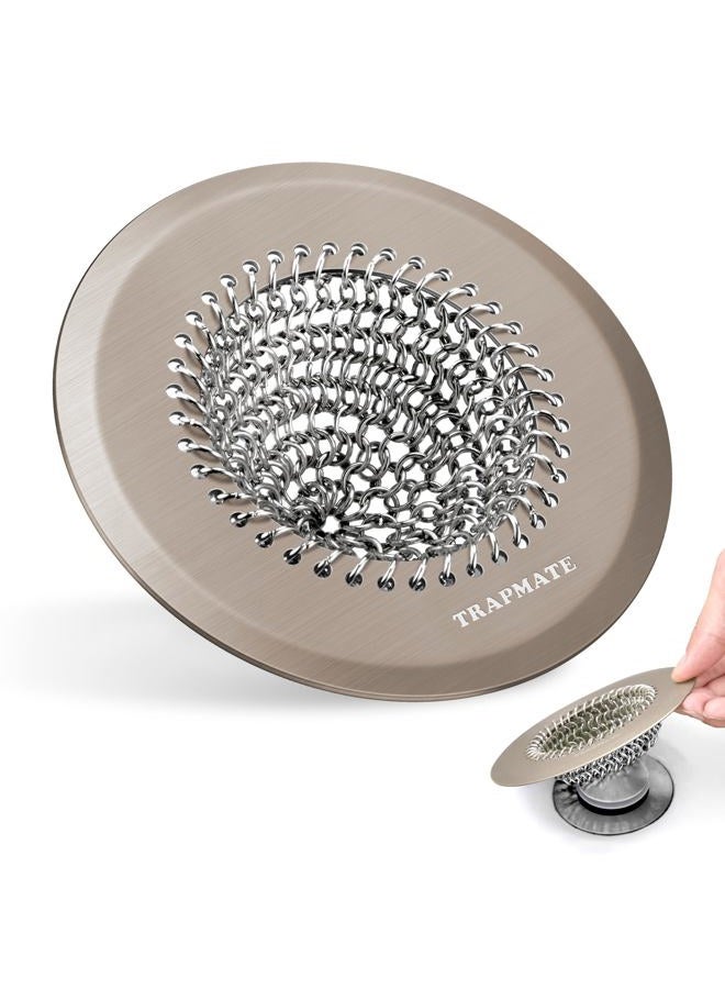 TRAPMATE Shower Drain Hair Catcher, Fast Drainage & Easy Clean Bathtub Drain Cover for Regular & Pop-up Drain (Brushed Nickel) - Image 1