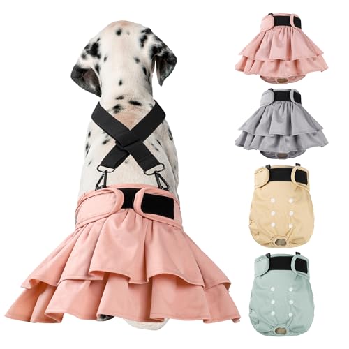 Langsprit Washable Female Dog Diapers 4 Pack1 Suspenders Reusable Female Girl Doggy Doggie Puppy Wraps Panties Belly Band for Pet Heat Period Pooping Peeing Potty Training Incontinence Marking Small - Image 1