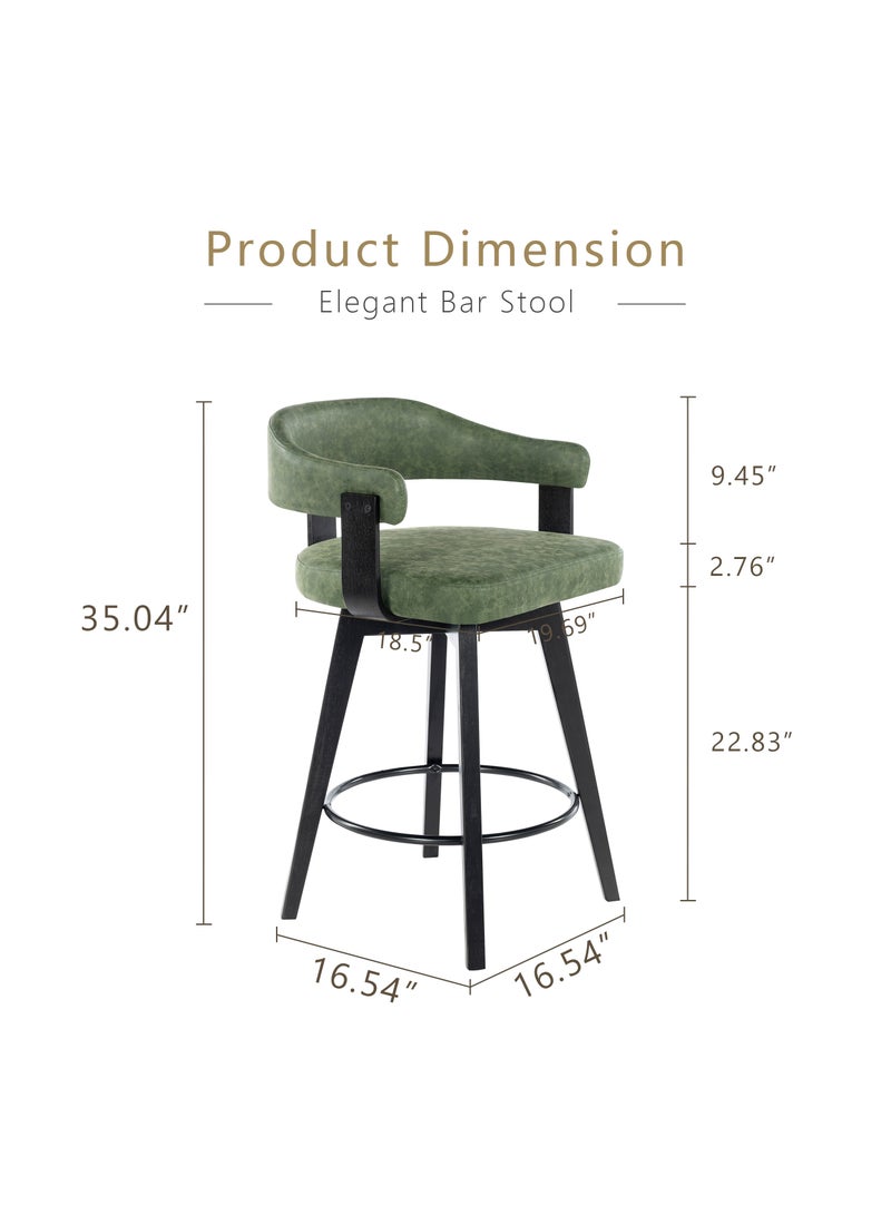 DOOHWAN Modern Bar Stools Set of 2, 26" Counter Height Swivel Stools with Curved Back & Armrests, Linen Upholstered Wood Barstools for Kitchen Island, Home, Bar, or Breakfast Nook - Image 2