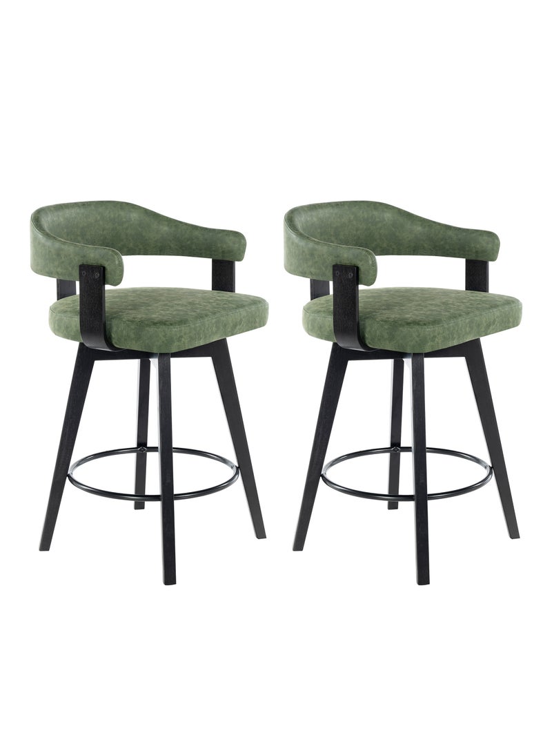 DOOHWAN Modern Bar Stools Set of 2, 26" Counter Height Swivel Stools with Curved Back & Armrests, Linen Upholstered Wood Barstools for Kitchen Island, Home, Bar, or Breakfast Nook - Image 1