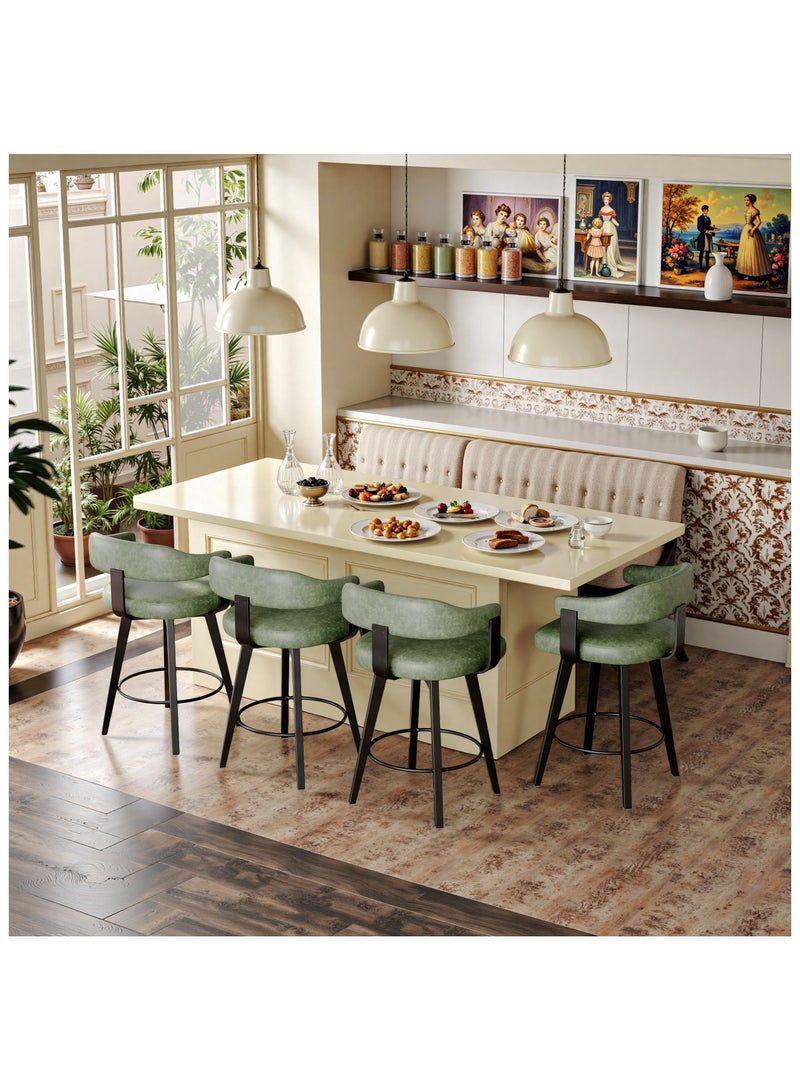 DOOHWAN Modern Bar Stools Set of 2, 26" Counter Height Swivel Stools with Curved Back & Armrests, Linen Upholstered Wood Barstools for Kitchen Island, Home, Bar, or Breakfast Nook - Image 3