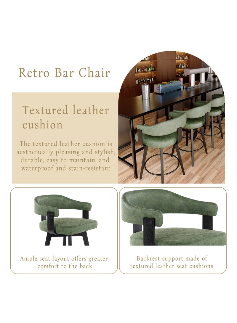 DOOHWAN Modern Bar Stools Set of 2, 26" Counter Height Swivel Stools with Curved Back & Armrests, Linen Upholstered Wood Barstools for Kitchen Island, Home, Bar, or Breakfast Nook - Image 4