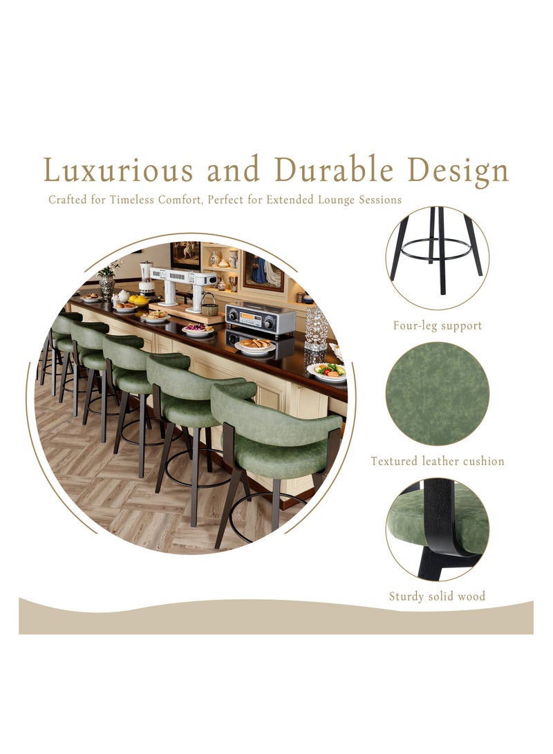 DOOHWAN Modern Bar Stools Set of 2, 26" Counter Height Swivel Stools with Curved Back & Armrests, Linen Upholstered Wood Barstools for Kitchen Island, Home, Bar, or Breakfast Nook - Image 5