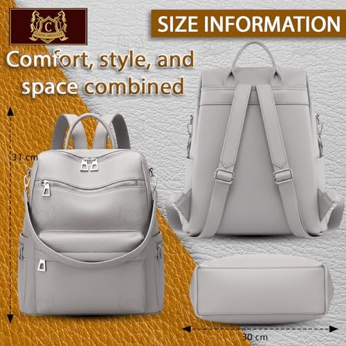 Global Impex Ethnic Style Waterproof Leather Backpack | Ladies Fashion Travel Bag | Large Capacity Leather Collage Bagpack | Girls Printed Laptop Backpack (Grey) - Image 2