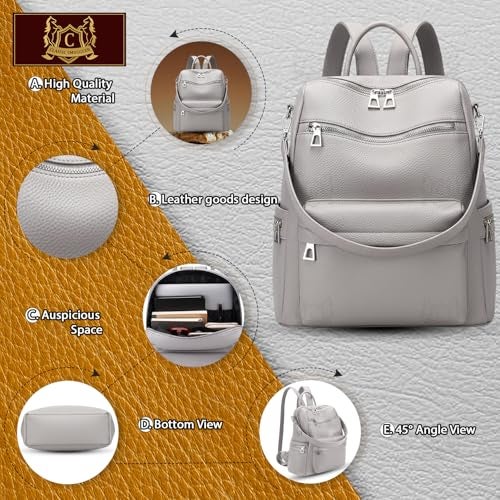 Global Impex Ethnic Style Waterproof Leather Backpack | Ladies Fashion Travel Bag | Large Capacity Leather Collage Bagpack | Girls Printed Laptop Backpack (Grey) - Image 5