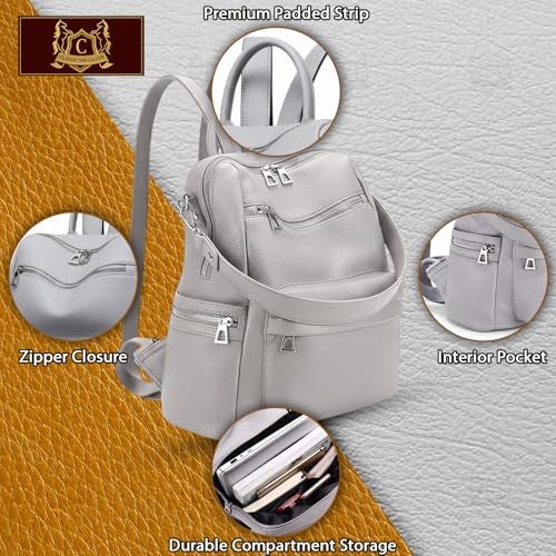 Global Impex Ethnic Style Waterproof Leather Backpack | Ladies Fashion Travel Bag | Large Capacity Leather Collage Bagpack | Girls Printed Laptop Backpack (Grey) - Image 3