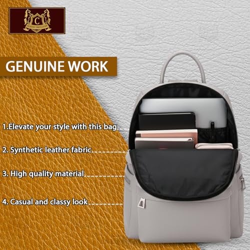 Global Impex Ethnic Style Waterproof Leather Backpack | Ladies Fashion Travel Bag | Large Capacity Leather Collage Bagpack | Girls Printed Laptop Backpack (Grey) - Image 4