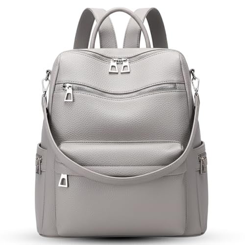 Global Impex Ethnic Style Waterproof Leather Backpack | Ladies Fashion Travel Bag | Large Capacity Leather Collage Bagpack | Girls Printed Laptop Backpack (Grey) - Image 1